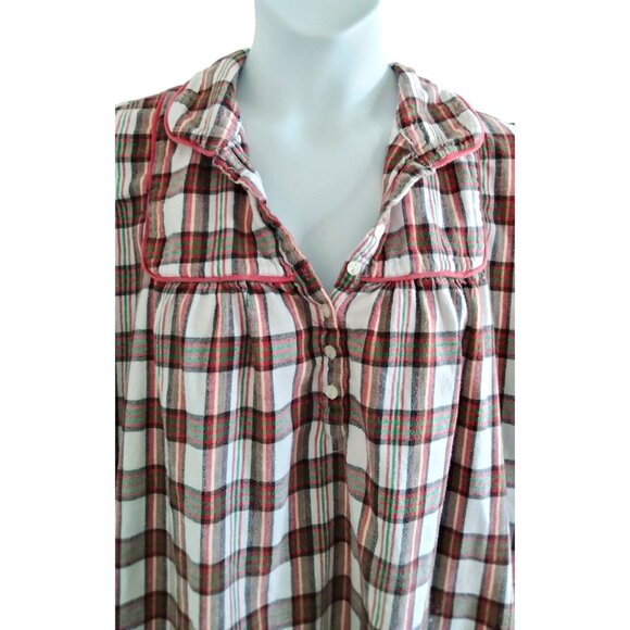 Classic Elements Woman Size 1X Nightgown Plaid Flannel Button Front Red White - Picture 3 of 11